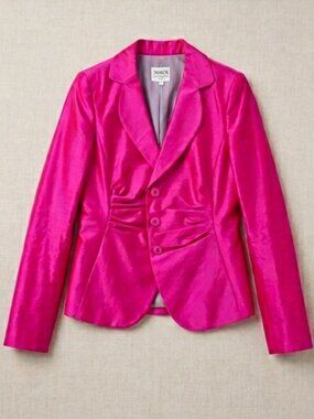 Armani Collezioni Fuchsia Pink Silk Shantung Ruched Blazer